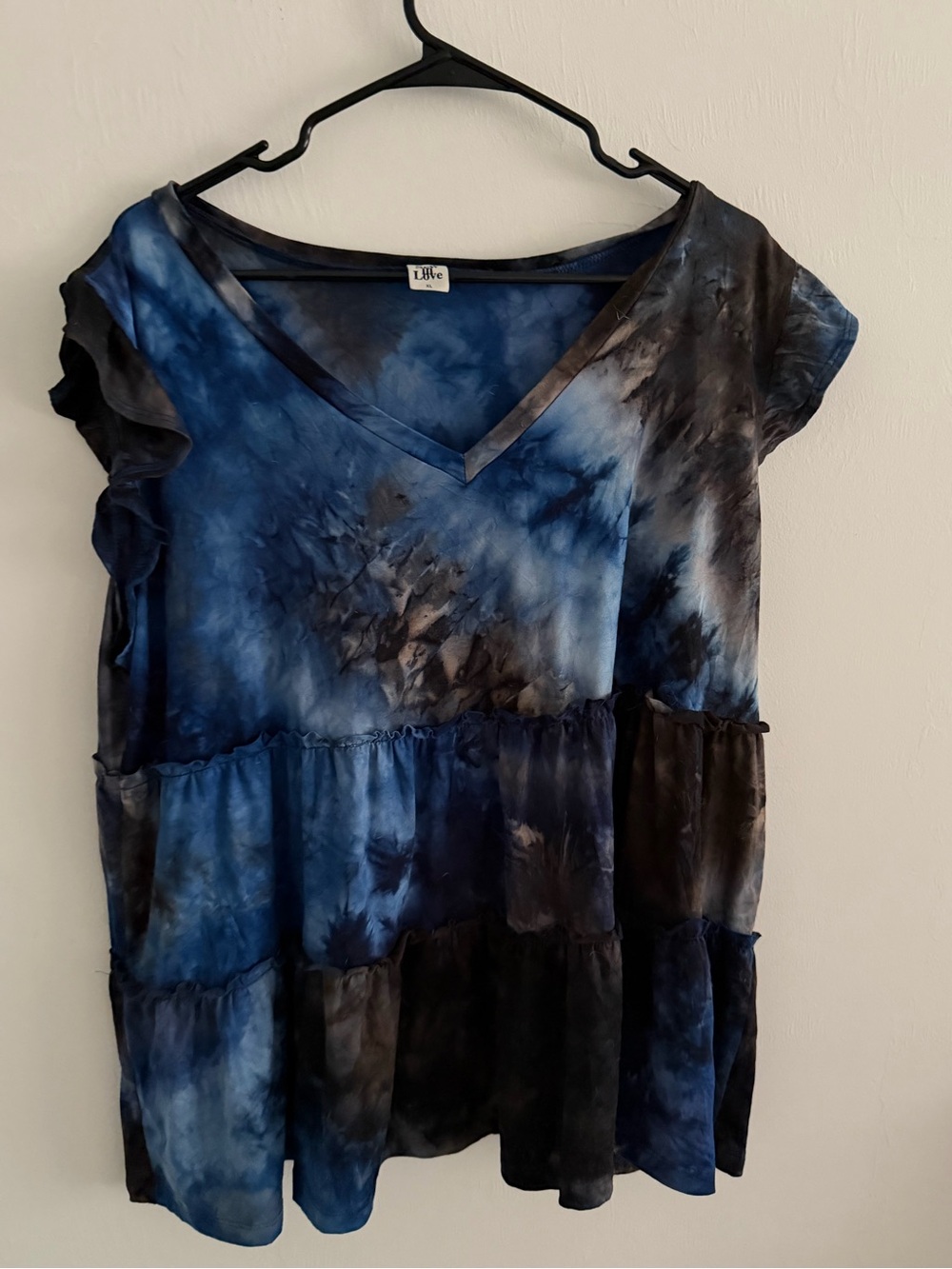 Sew In Love Blue & Black Tie-Dye V-Neck Ruffle Tiered Tunic